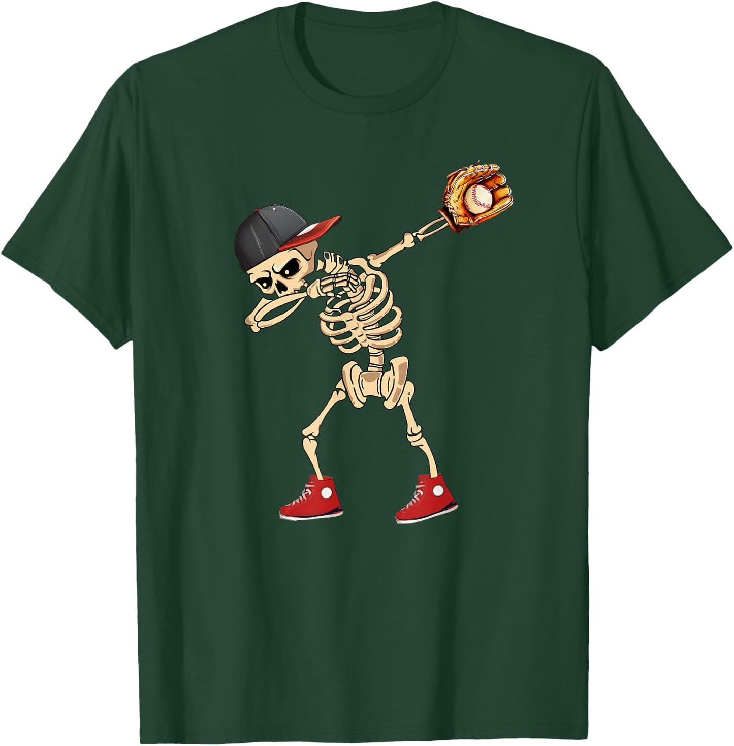 Baseball Player Catcher Pitcher with Mitt Dabbing Skeleton T-Shirt - T-Shirt | Forest
