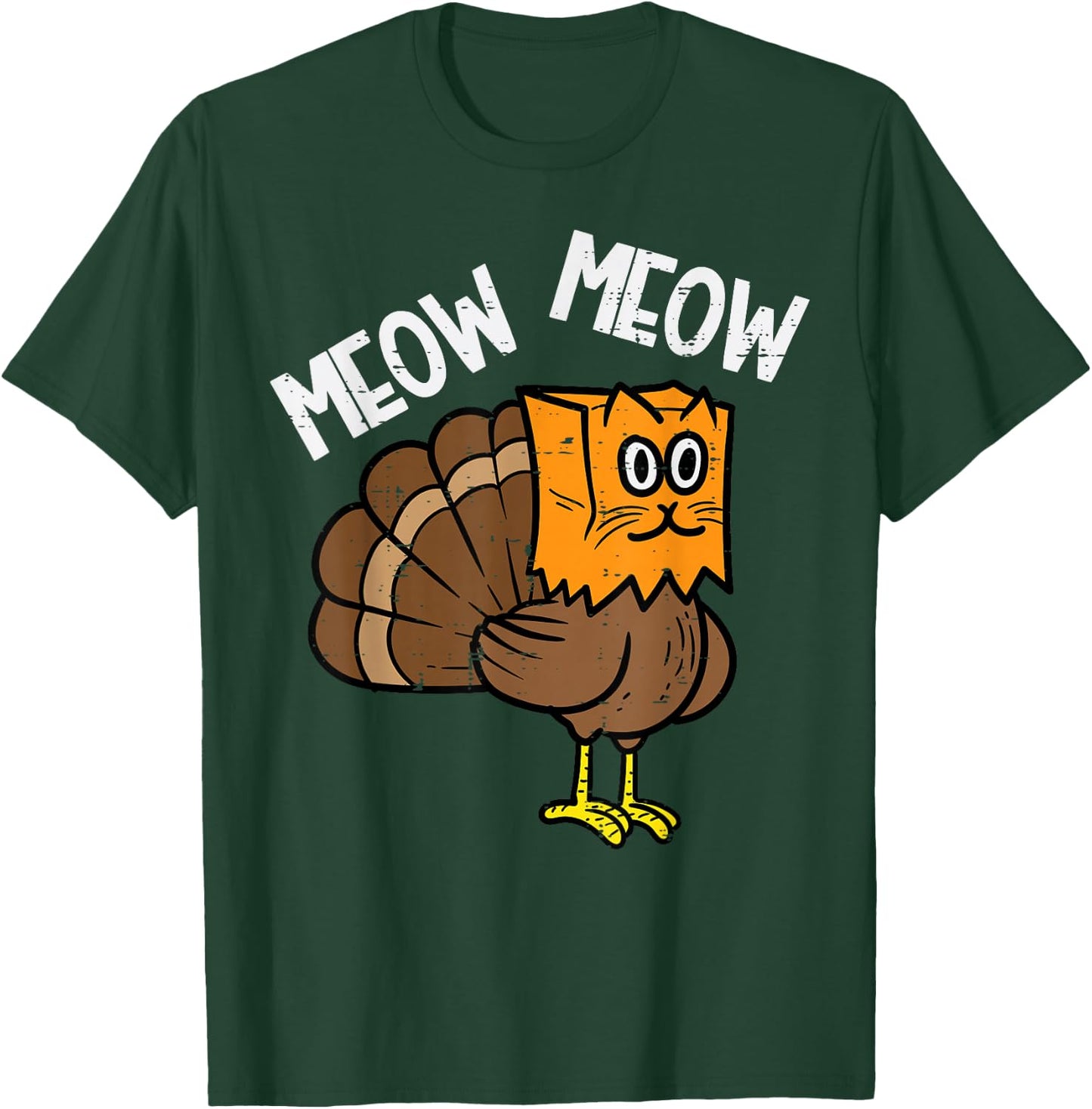 Turkey Paper Bag Meow Funny Thanksgiving Cat Men Women Kids T-Shirt - T-Shirt | Forest