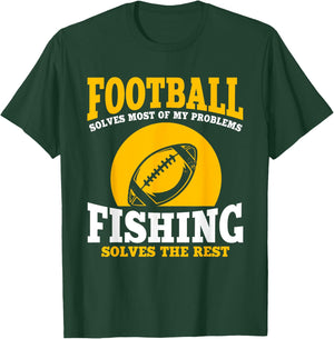 Funny Football And Fishing Outfit Love Catch Fish T-Shirt - T-Shirt | Forest