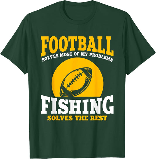 Funny Football And Fishing Outfit Love Catch Fish T-Shirt - T-Shirt | Forest