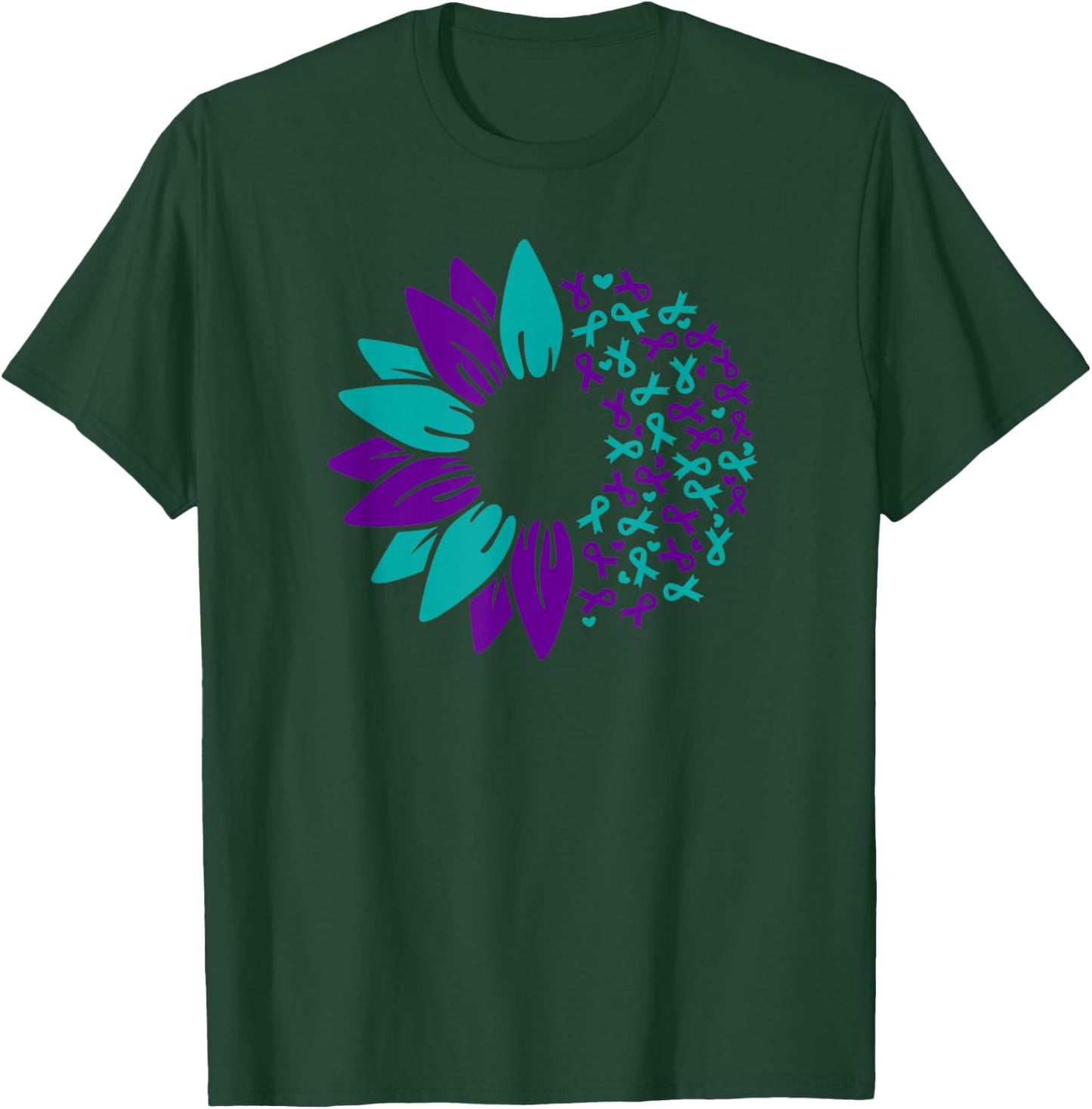 Sunflower Suicide Awareness Prevention Purple Teal Ribbon T-Shirt - T-Shirt | Forest