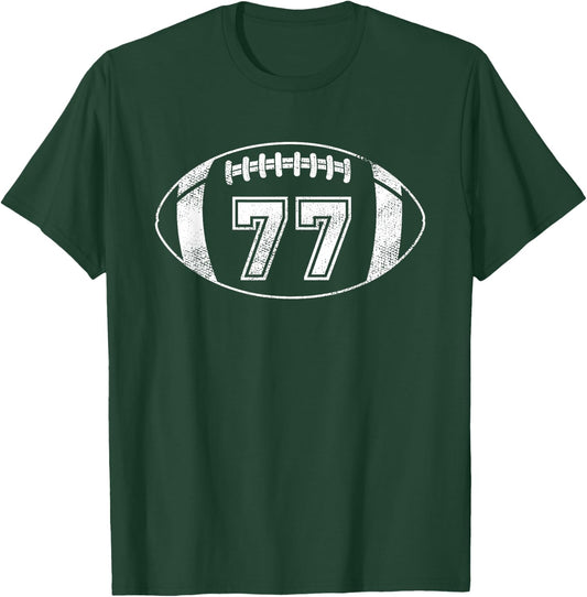 Football Player #77 Football Mom Dad Jersey 77 Varsity Team T-Shirt - T-Shirt | Forest