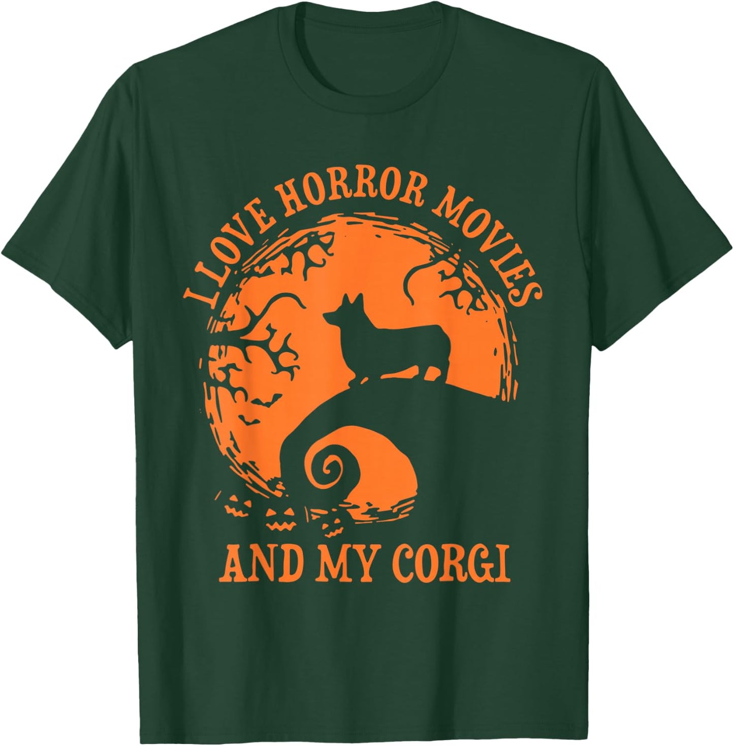 I Love Horror Movie And My Corgi, Funny Halloween Corgi T-Shirt - T-Shirt | Forest