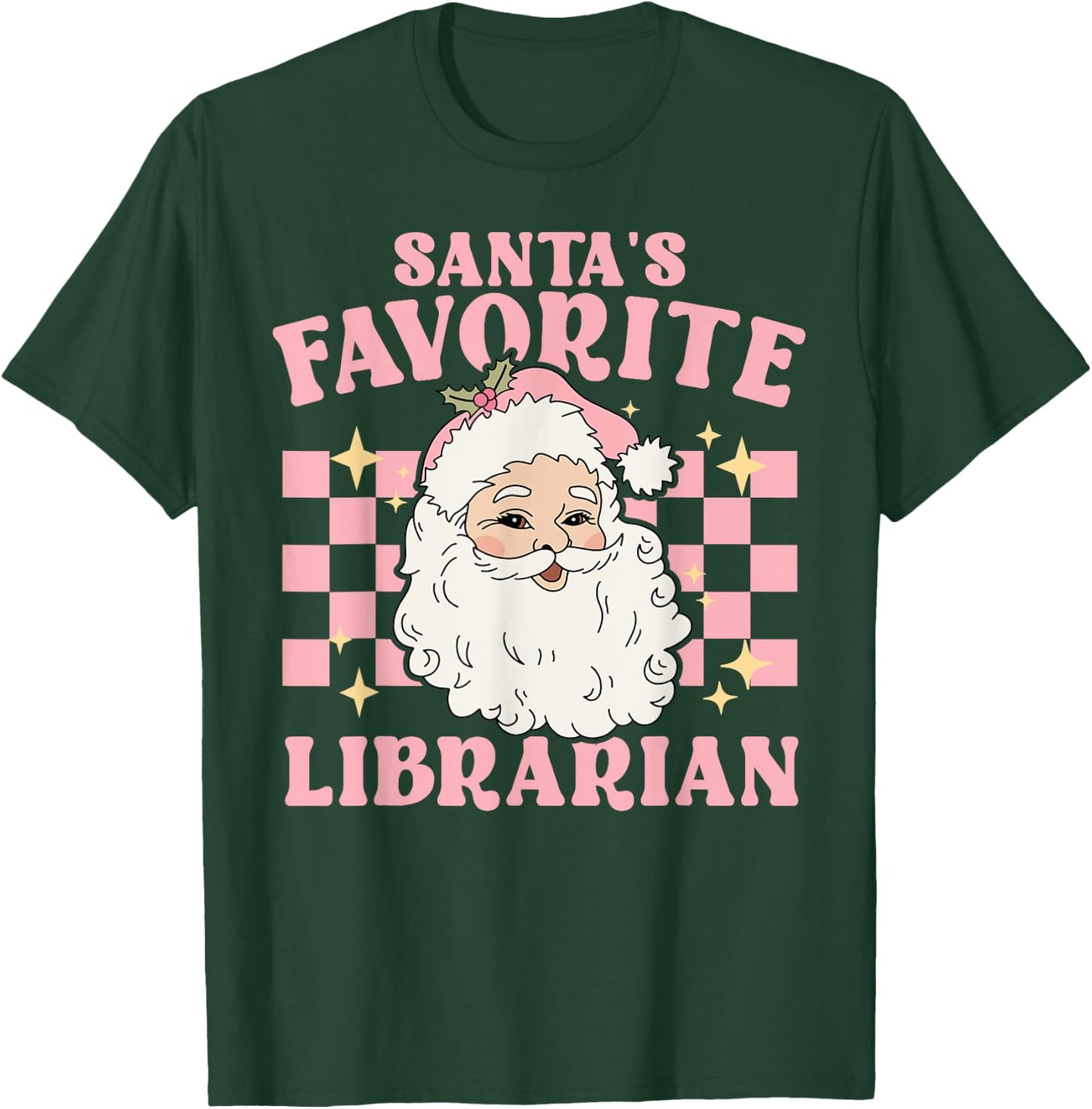 Vintage Pink Retro Christmas Santas Favorite Librarian T-Shirt - T-Shirt | Forest