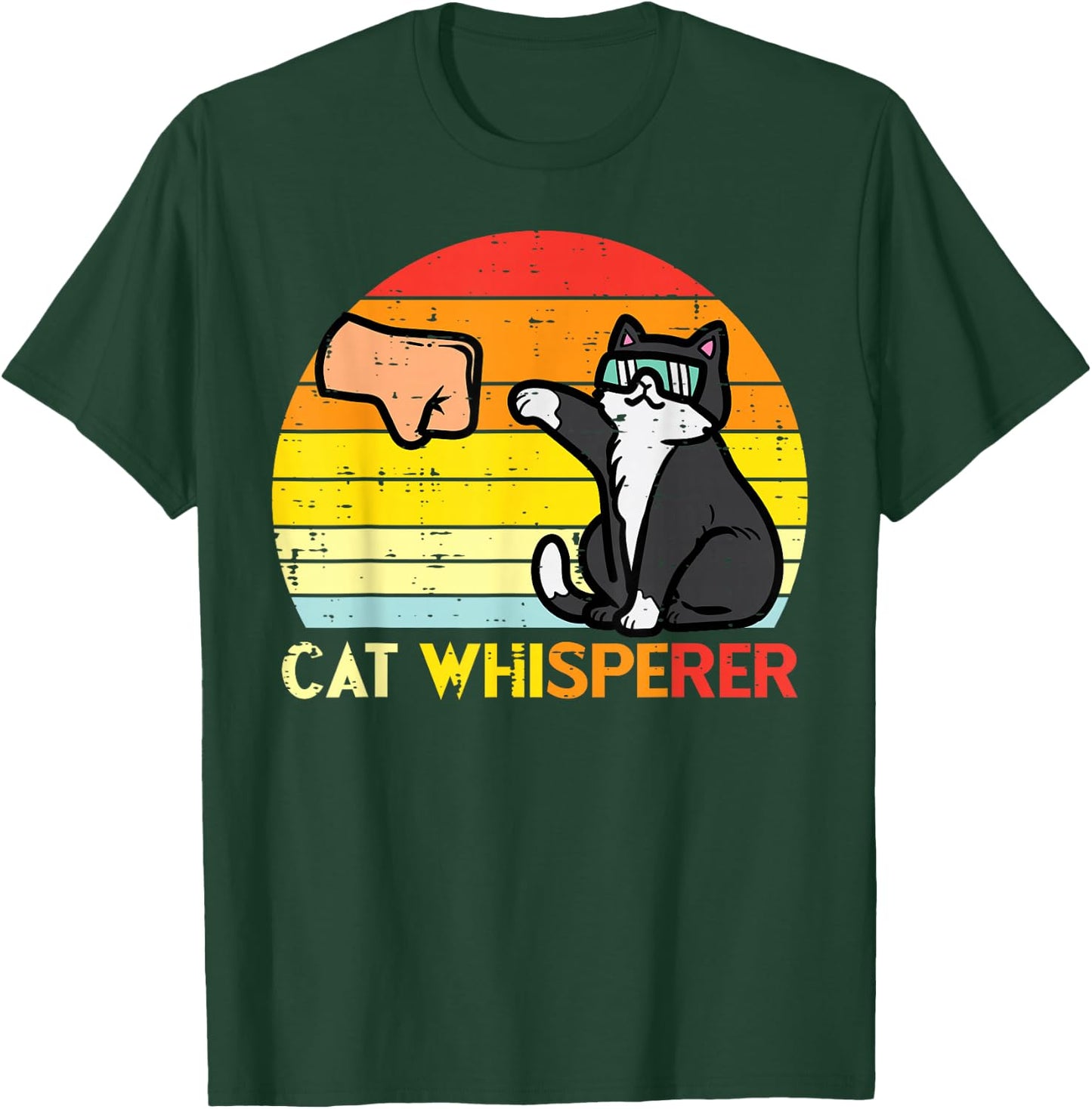 Cat Whisperer Man Paw Fist Bump Sunset Retro Men Women Kids T-Shirt - T-Shirt | Forest