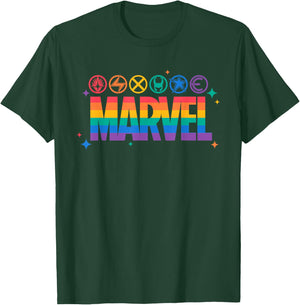 Marvel Pride Rainbow Logo Proud Heroes Symbols T-Shirt - T-Shirt | Forest