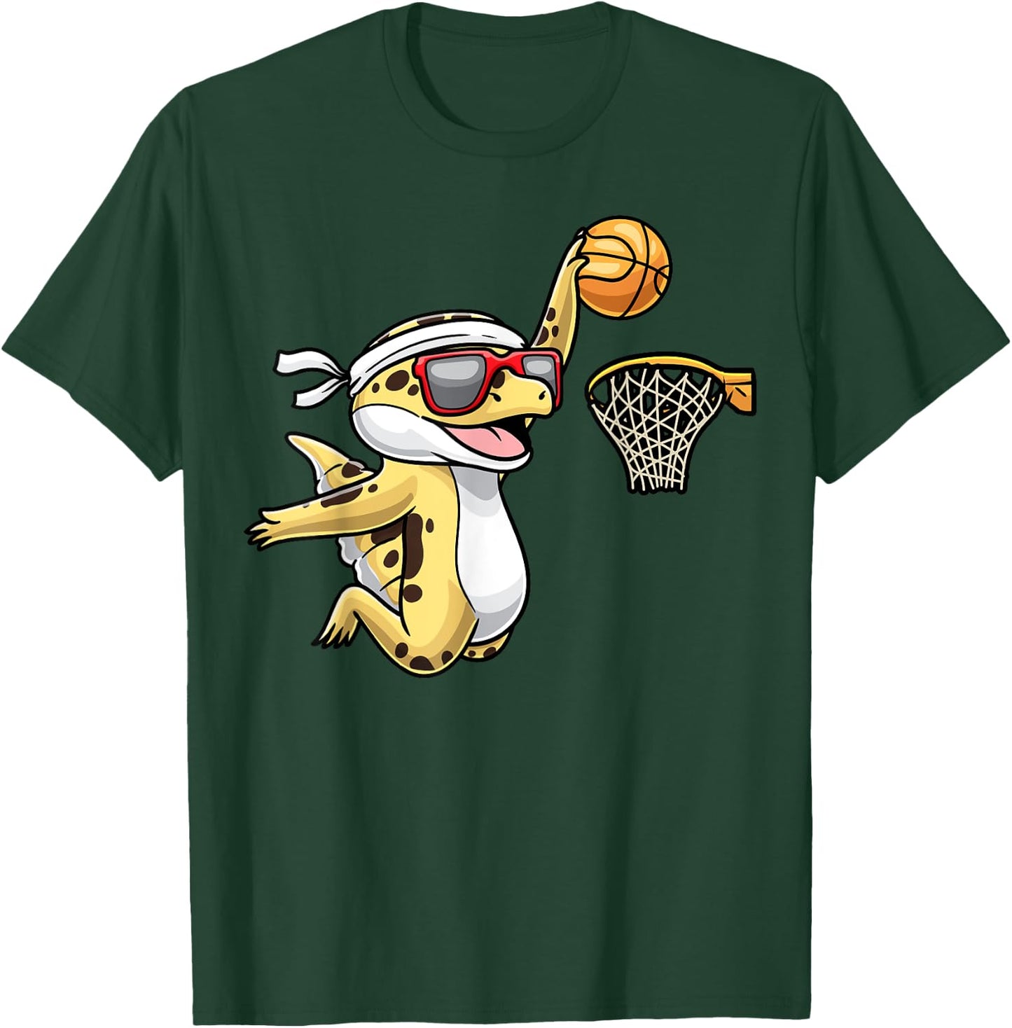 Common Leopard Gecko Playing Basketball Reptile Lizard T-Shirt - T-Shirt | Forest