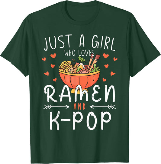 Just A Girl Who Loves Ramen and K-Pop Korean Anime Lover T-Shirt - T-Shirt | Forest