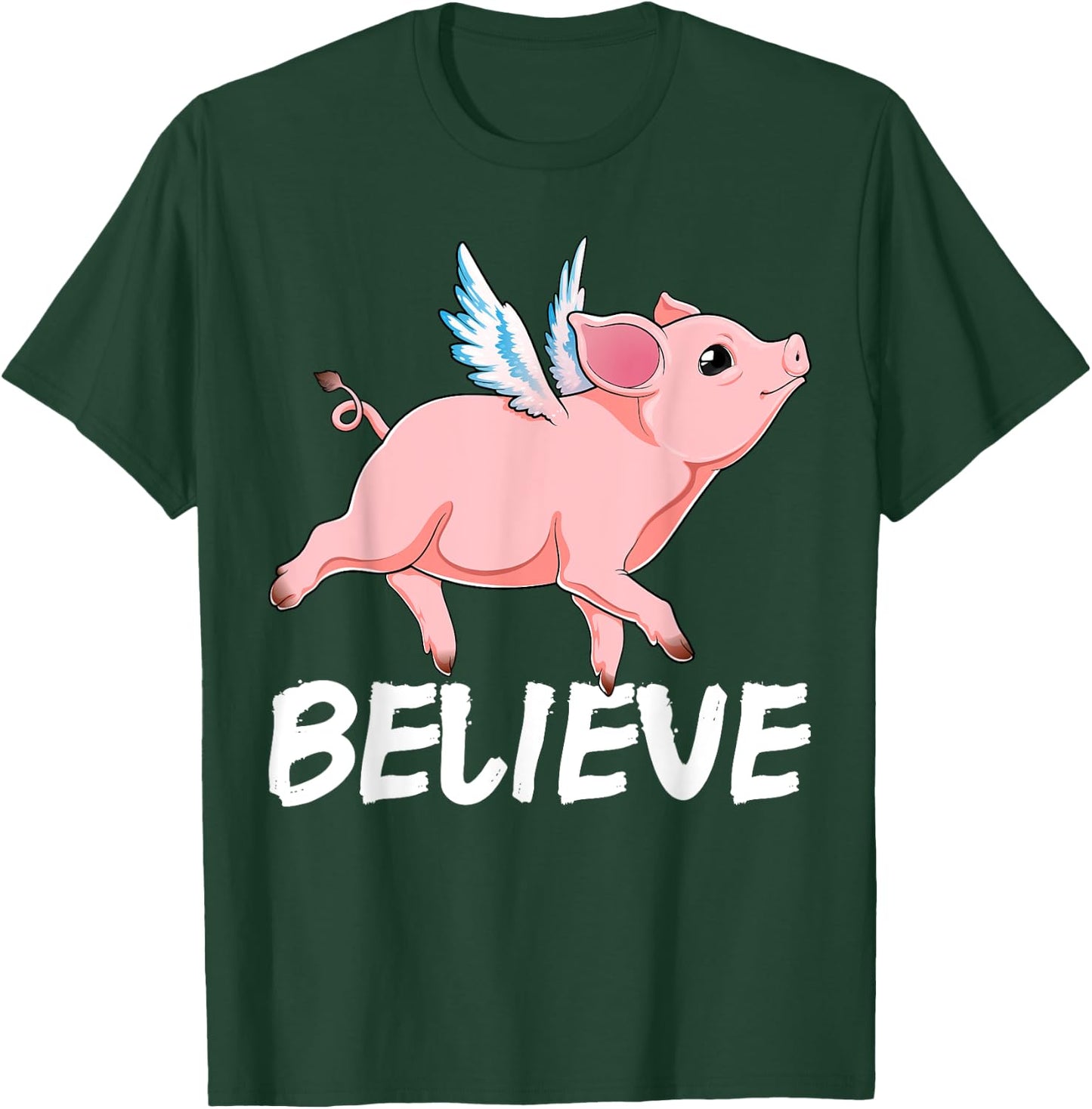 Flying Pig Believe Pigs Fly Believe Idiom Motivational T-Shirt - T-Shirt | Forest