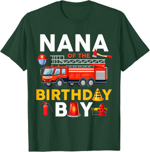 Nana of The Birthday Boy Fire Truck Firefighter Matching T-Shirt - T-Shirt | Forest