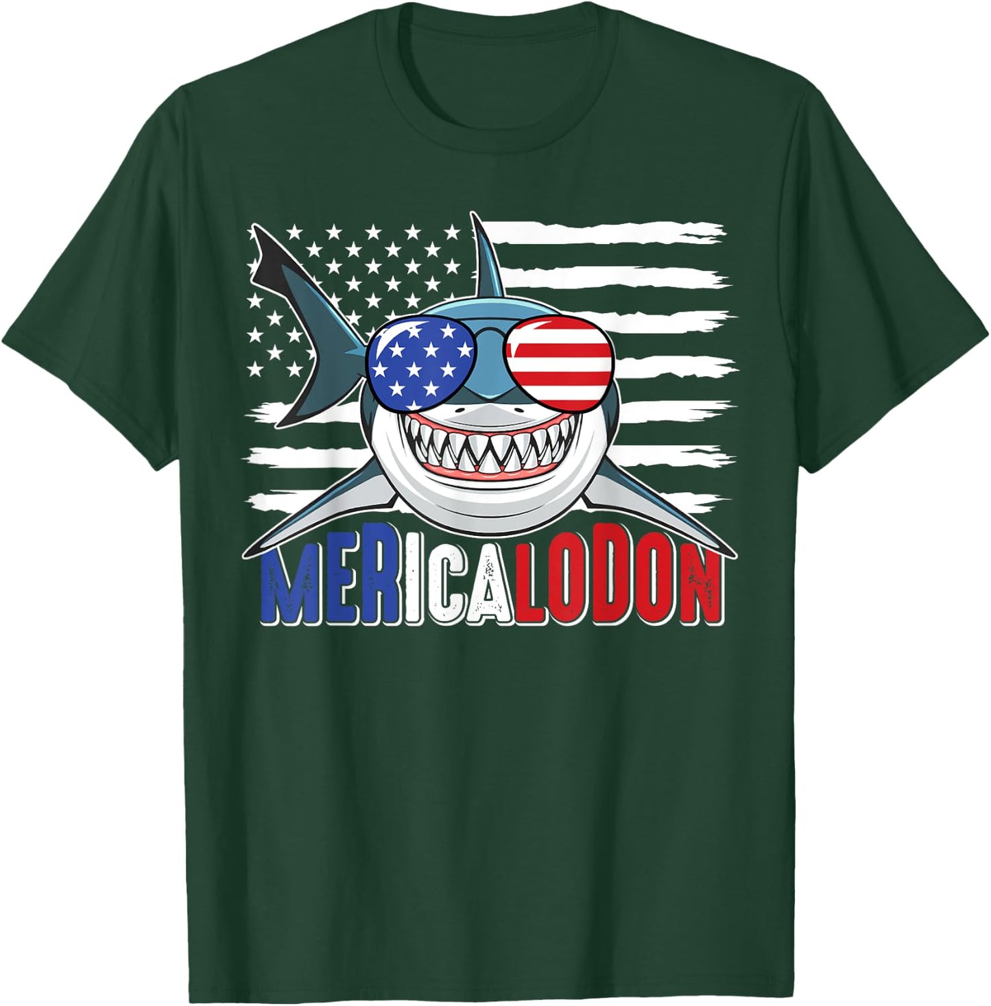 Merica Shark Funny 4th of July Megalodon American Flag T-Shirt - T-Shirt | Forest