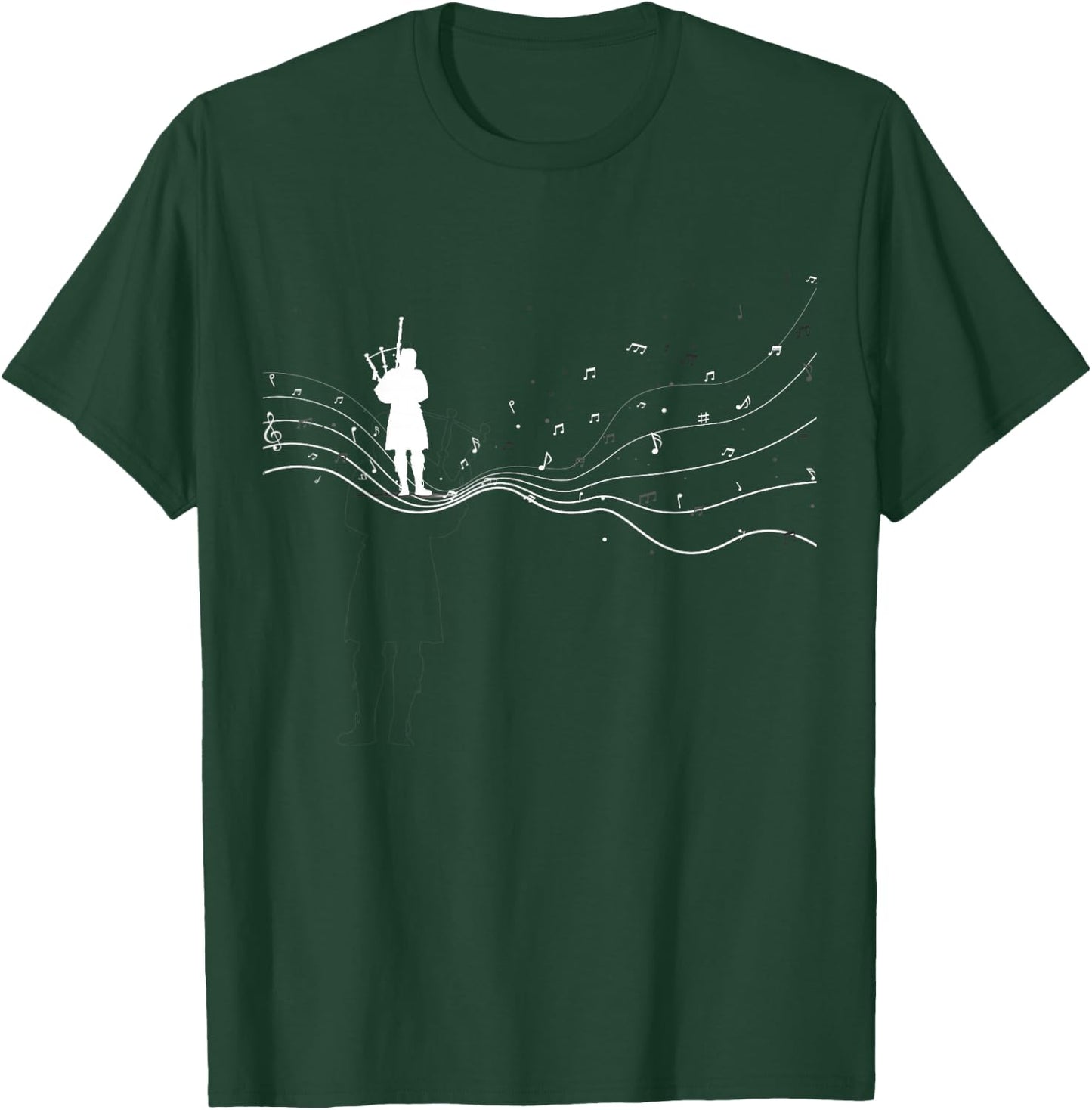 Bagpipe musician in music notes for Bagpipe player T-Shirt - T-Shirt | Forest