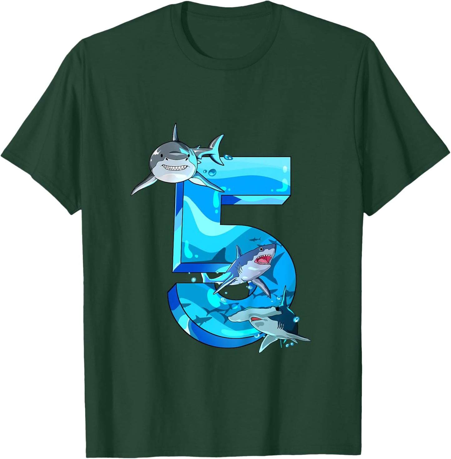 Kids Shark Boy 5 Years Birthday Child Children's Birthday T-Shirt - T-Shirt | Forest