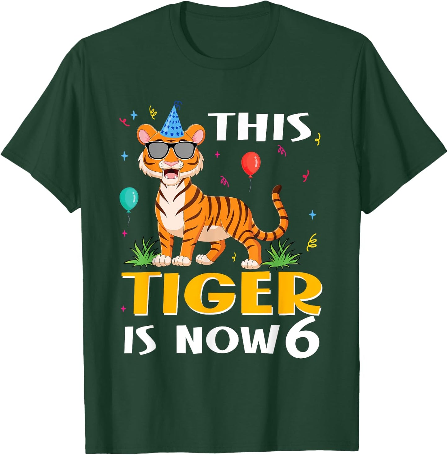 6th Birthday Tiger Design This Tiger Is Now 6 Years Old T-Shirt - T-Shirt | Forest