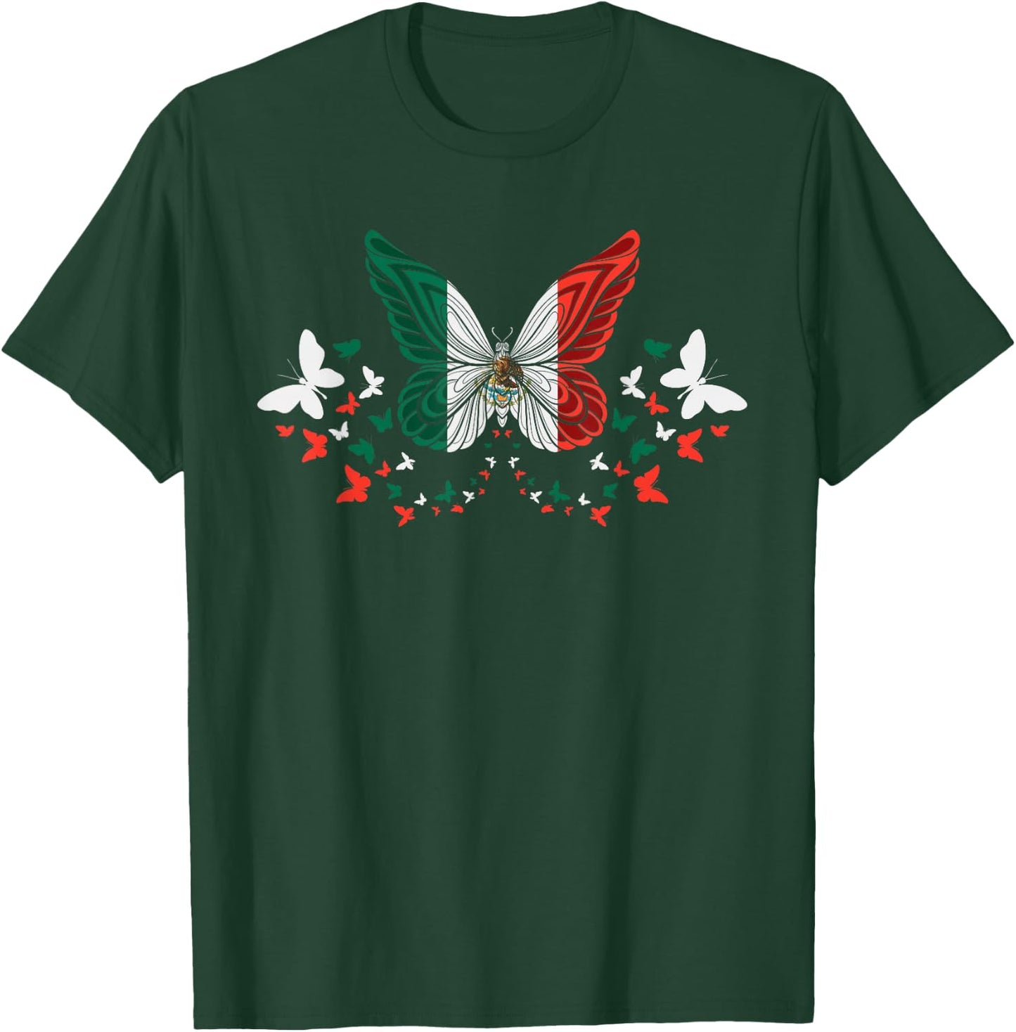 Mexico Mexican Mexico Flag Butterflies T-Shirt - T-Shirt | Forest
