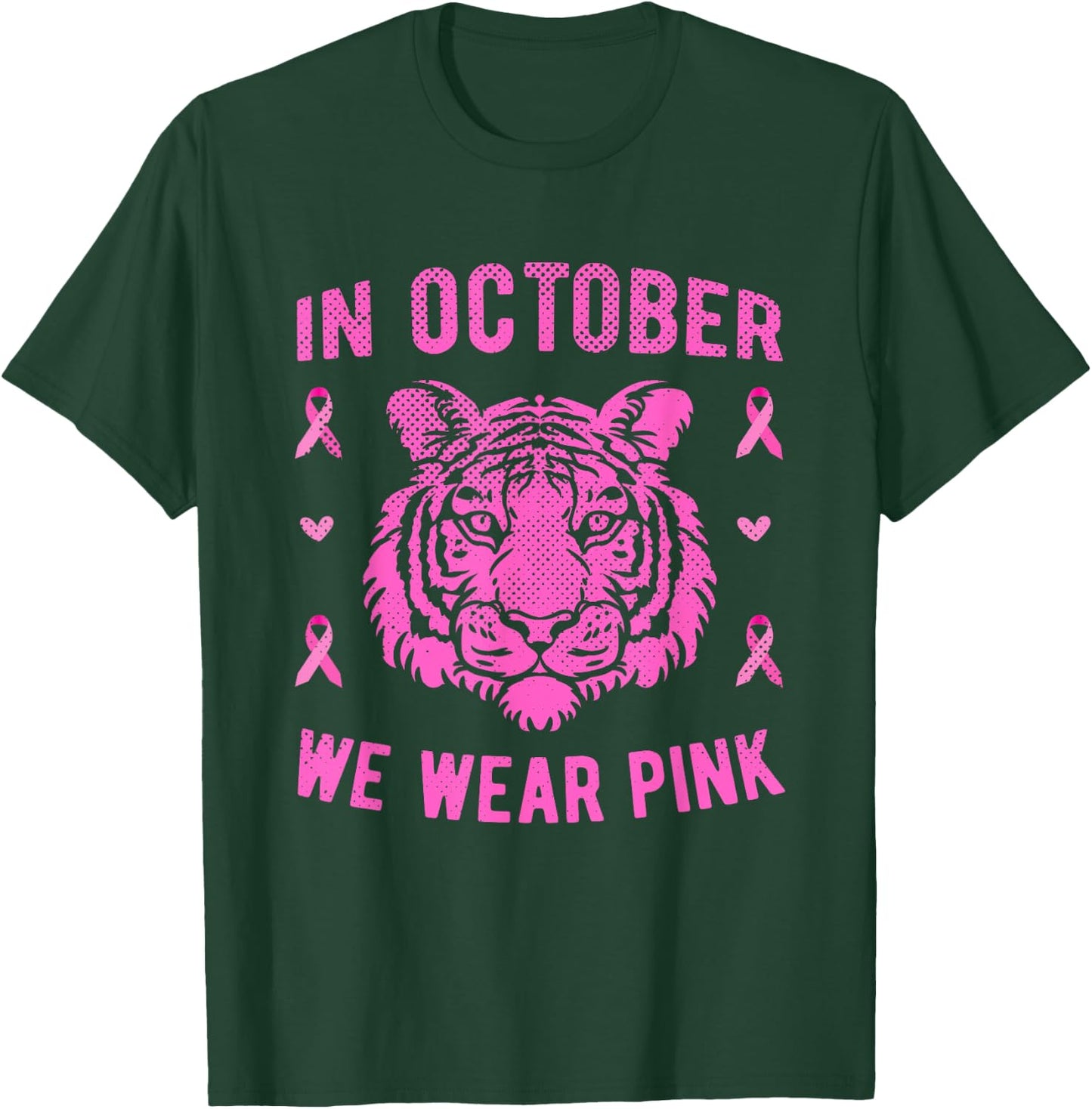 In October We Wear Pink Tiger Breast Cancer Awareness T-Shirt - T-Shirt | Forest