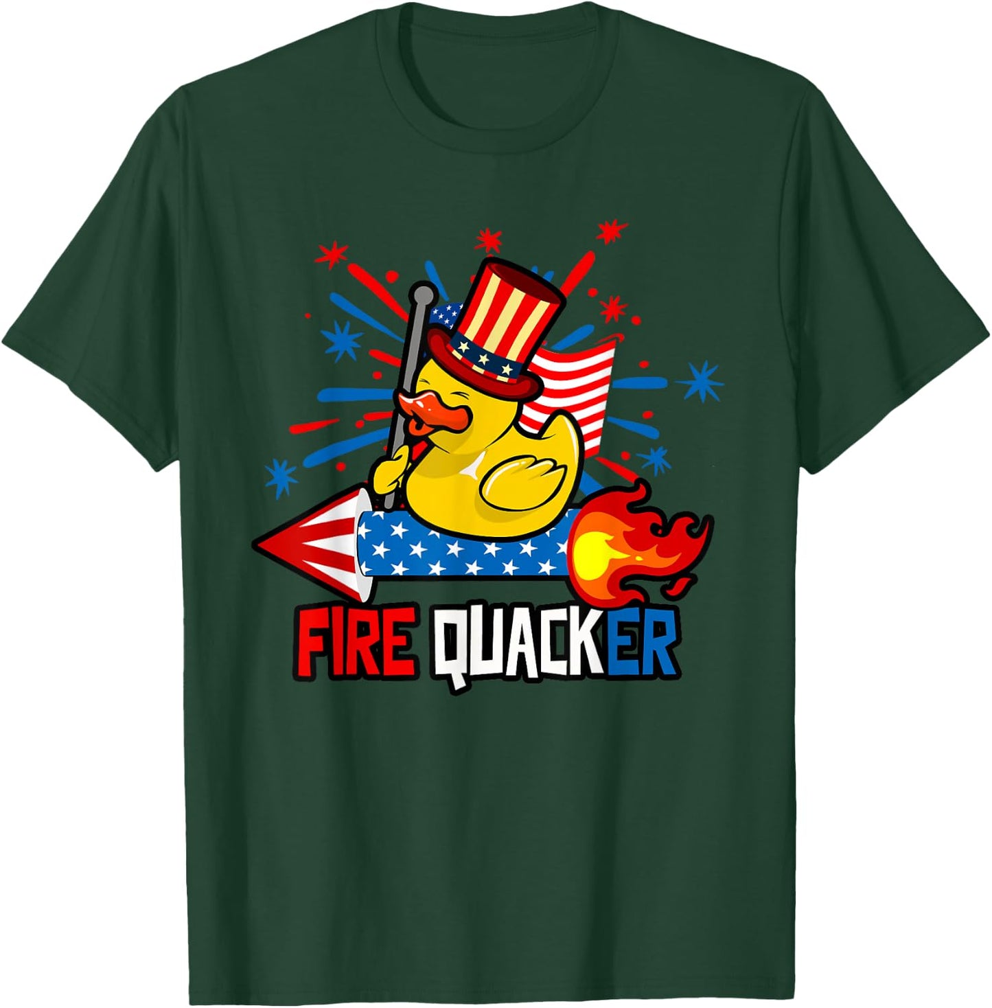 Funny Firequacker Duck 4th of July Fireworks American Flag T-Shirt - T-Shirt | Forest