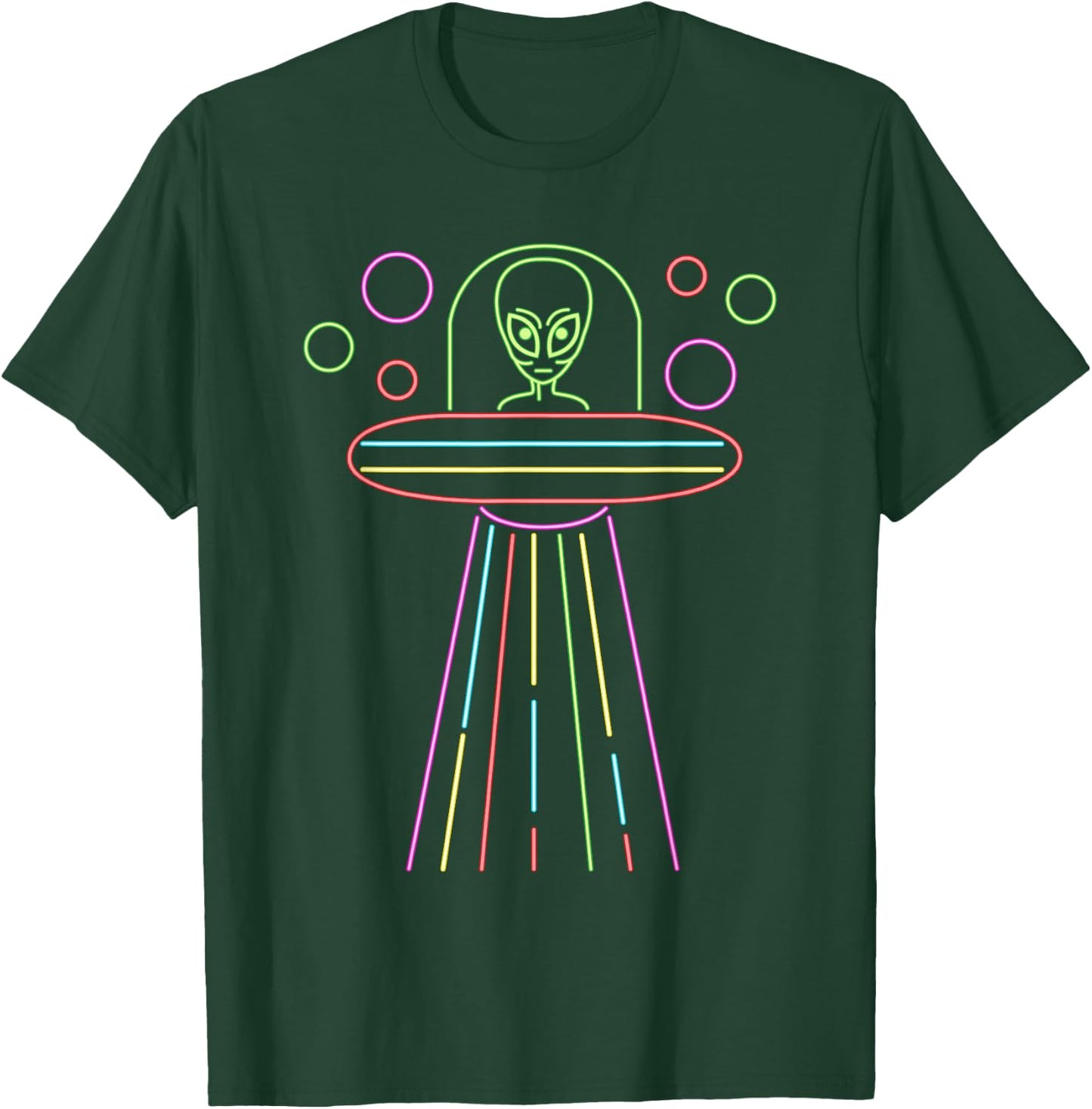 Neon Lights UFO Abduction Extraterrestrial Alien Believer T-Shirt - T-Shirt | Forest