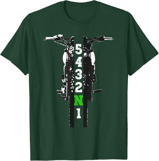 Motorcycle Shift Pattern One Down Four Up T-Shirt - T-Shirt | Forest