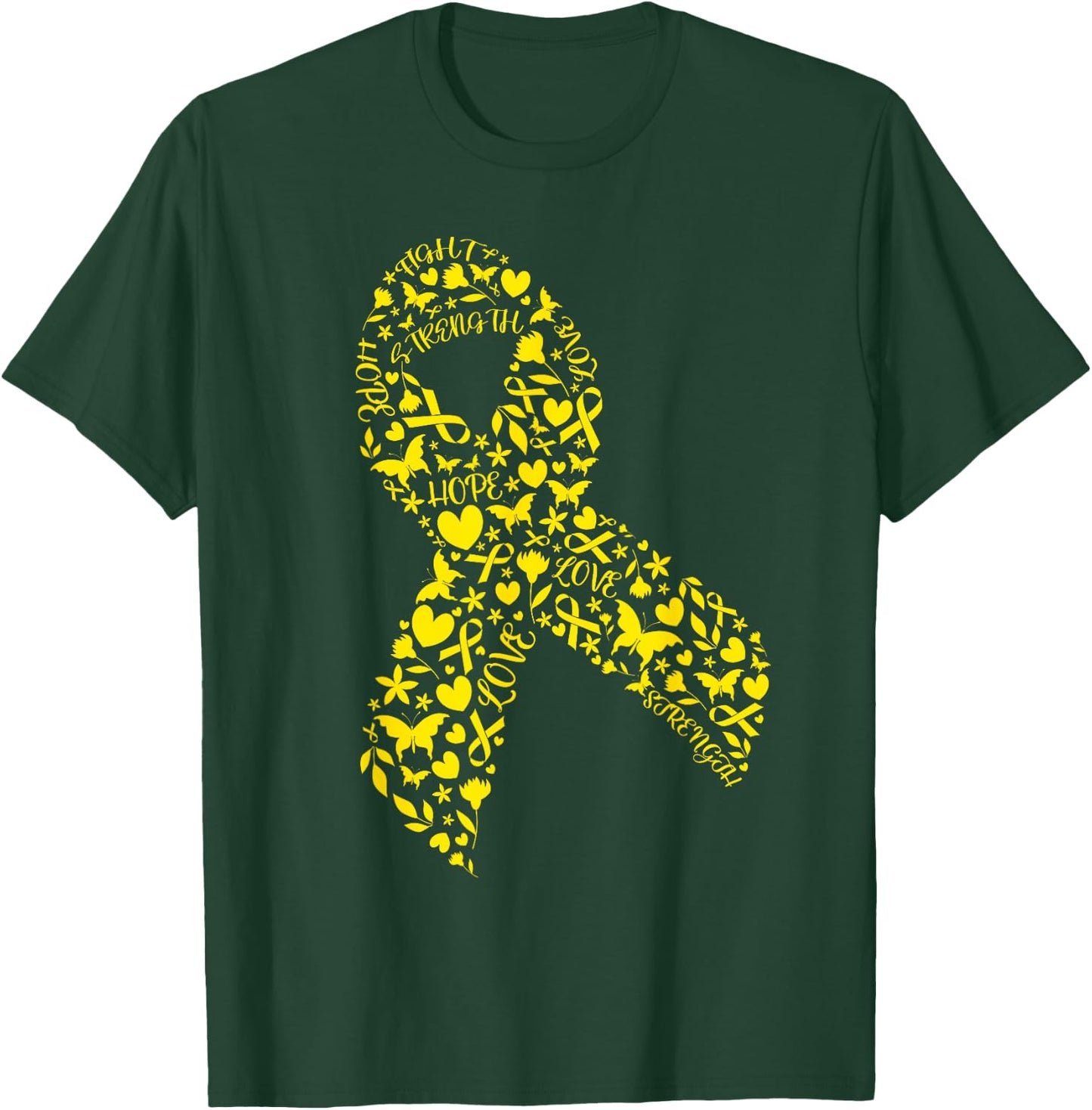 Word Art Yellow Ribbon Sarcoma Cancer Awareness Day Fighter T-Shirt - T-Shirt | Forest