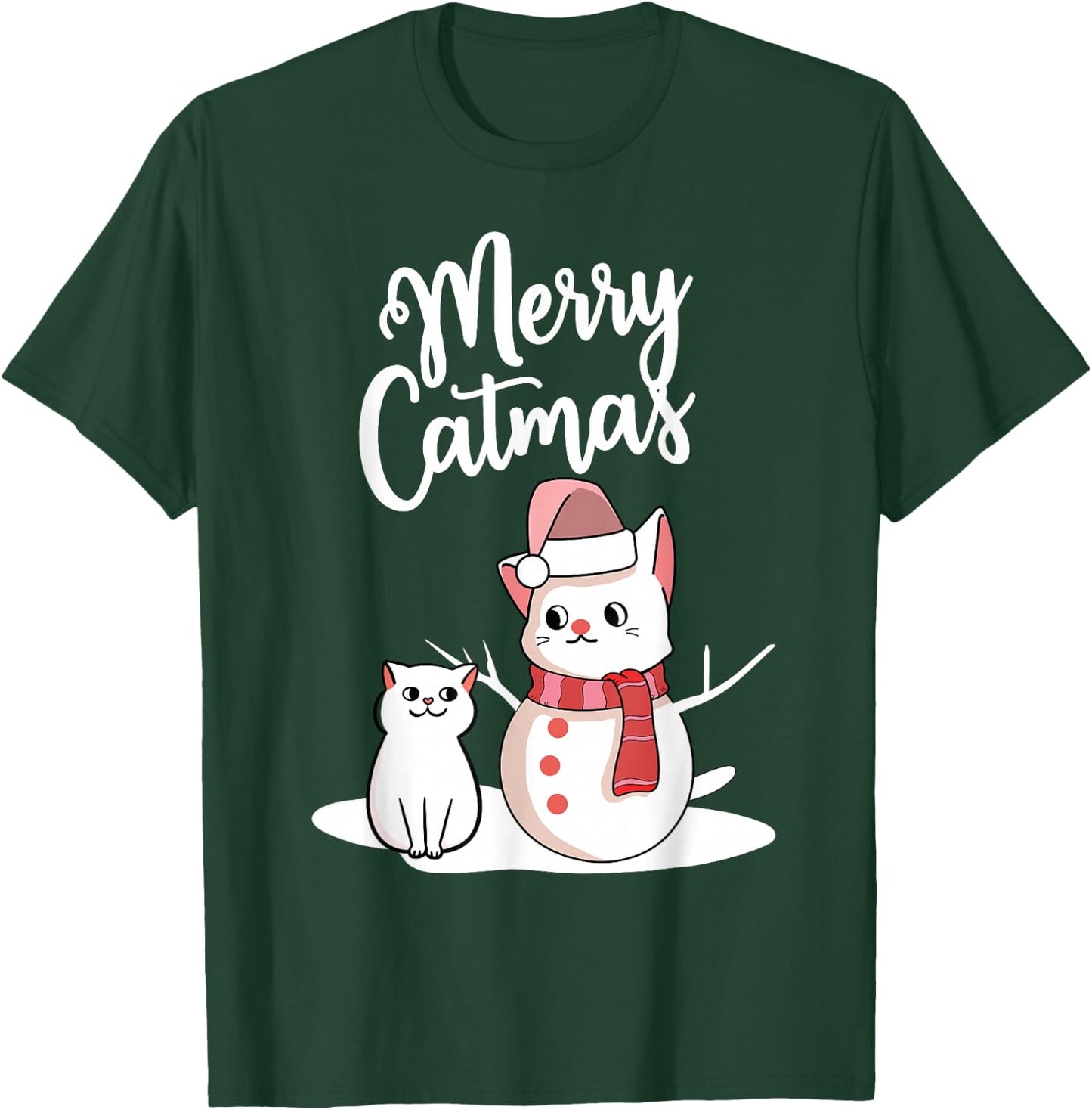Funny Christmas Merry Catmas cat snowcat snowman graphic cat T-Shirt - T-Shirt | Forest