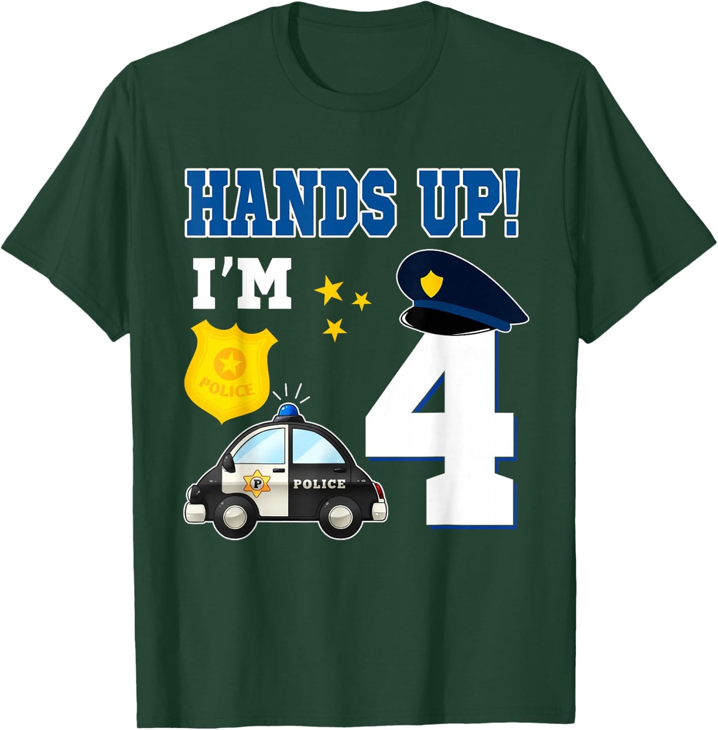 4th Birthday Policeman Boy 4 Year Old Police Officer T-Shirt - T-Shirt | Forest
