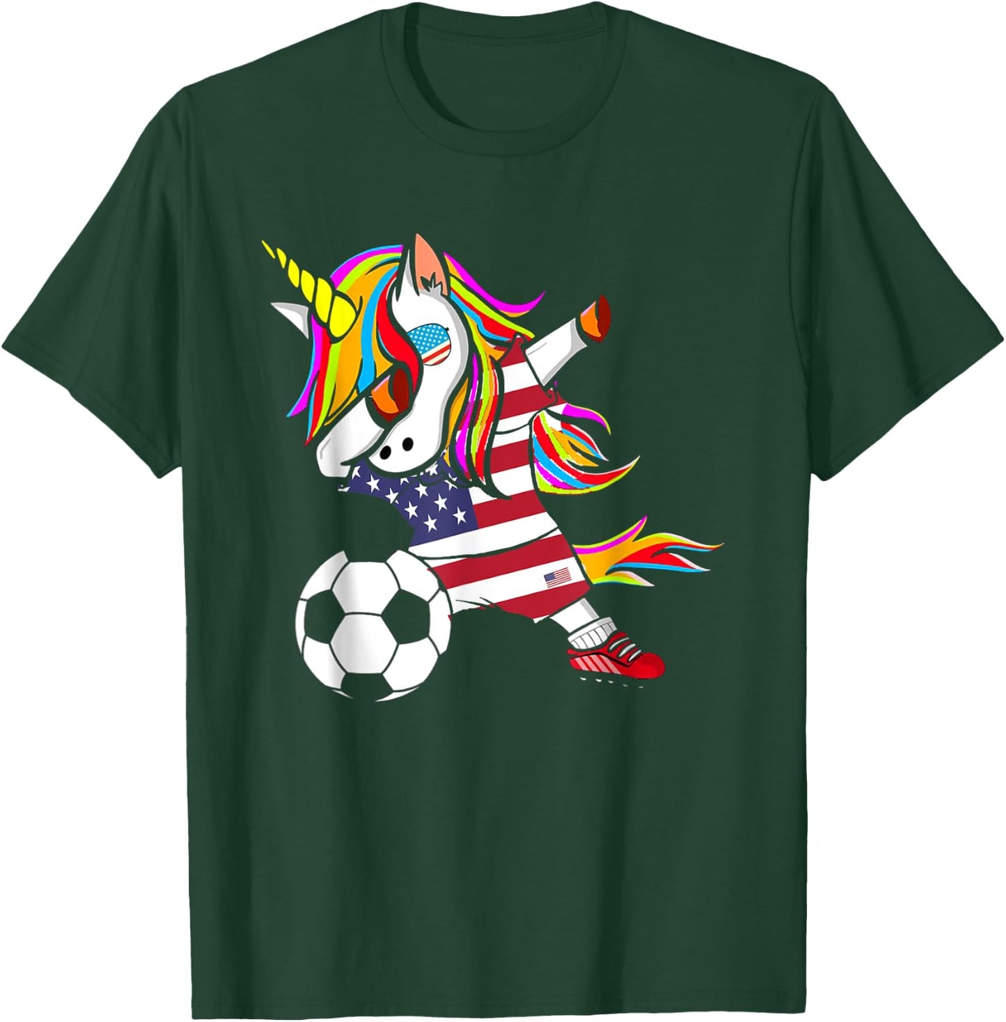 Funny Dabbing Unicorn USA Soccer - USA Flag Soccer T-Shirt - T-Shirt | Forest