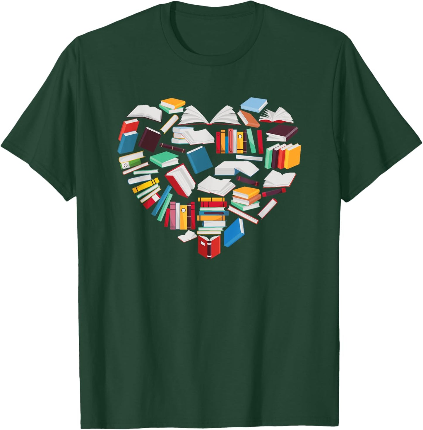 Love To Read Heart Made of Books Bookworm Book Lover T-Shirt - T-Shirt | Forest