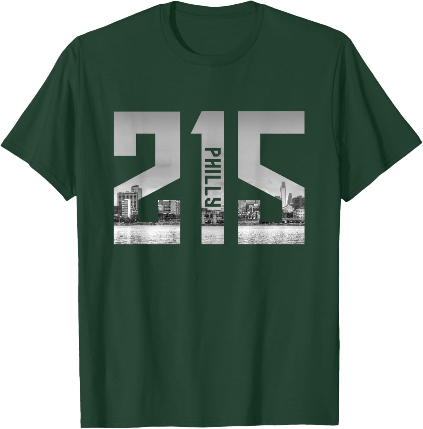 Vintage Philadelphia Philly 215 Area Code Skyline T-Shirt - T-Shirt | Forest
