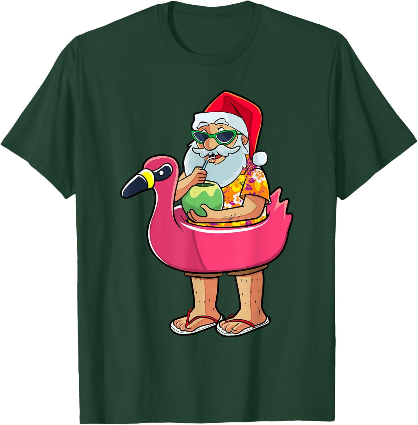 Christmas in July Funny Santa Flamingo Pool Float Summer Men T-Shirt - T-Shirt | Forest
