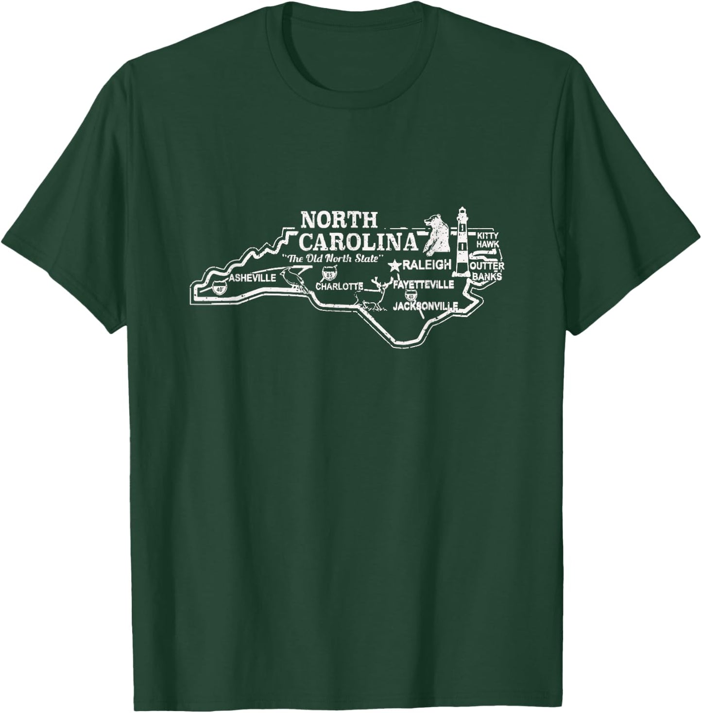 North Carolina State Map Travel Souvenir Vintage T-Shirt - T-Shirt | Forest