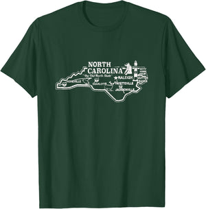 North Carolina State Map Travel Souvenir Vintage T-Shirt - T-Shirt | Forest
