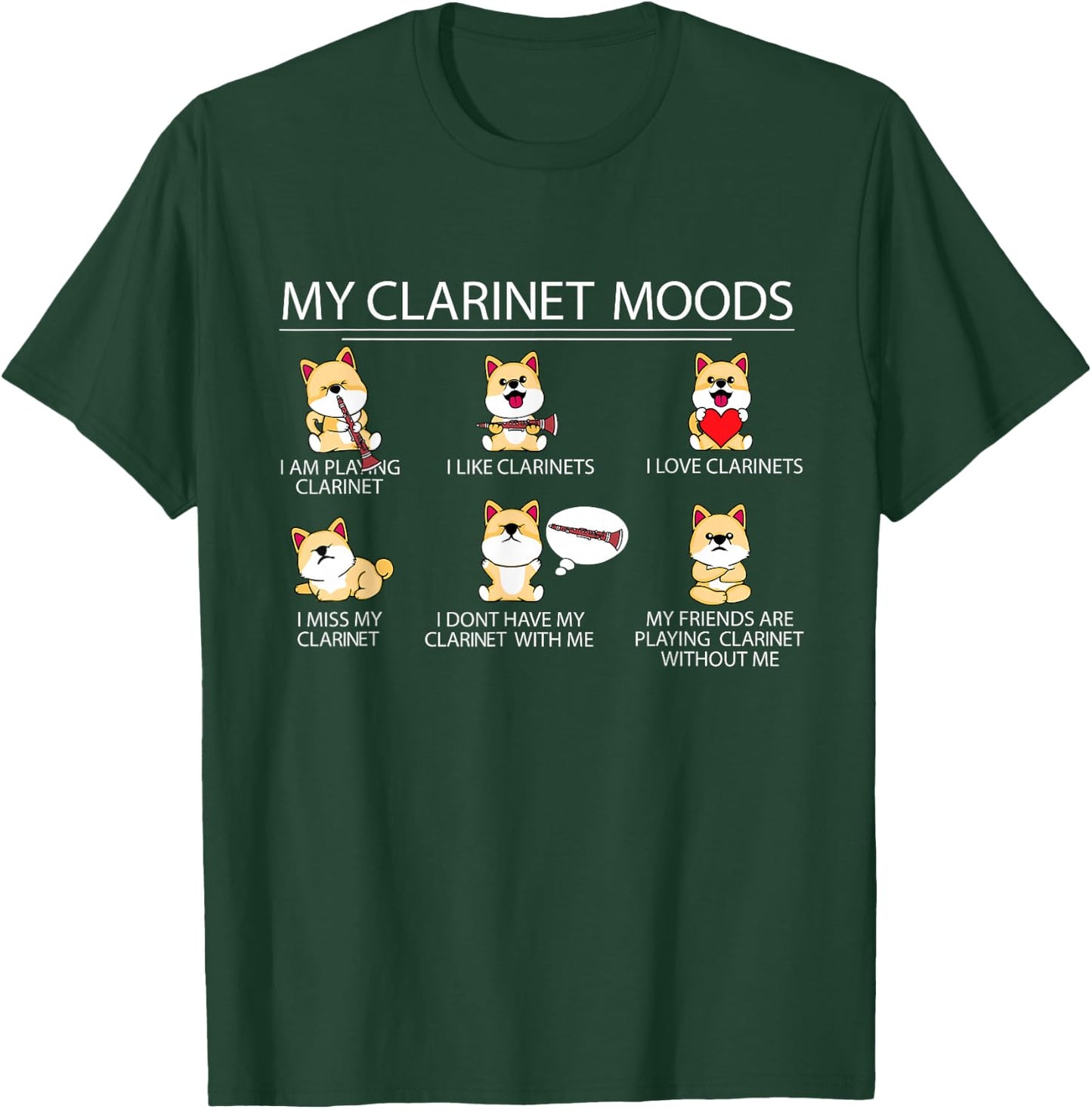 Clarinet Player Shiba Inu Dog Musician Children Clarinet T-Shirt - T-Shirt | Forest