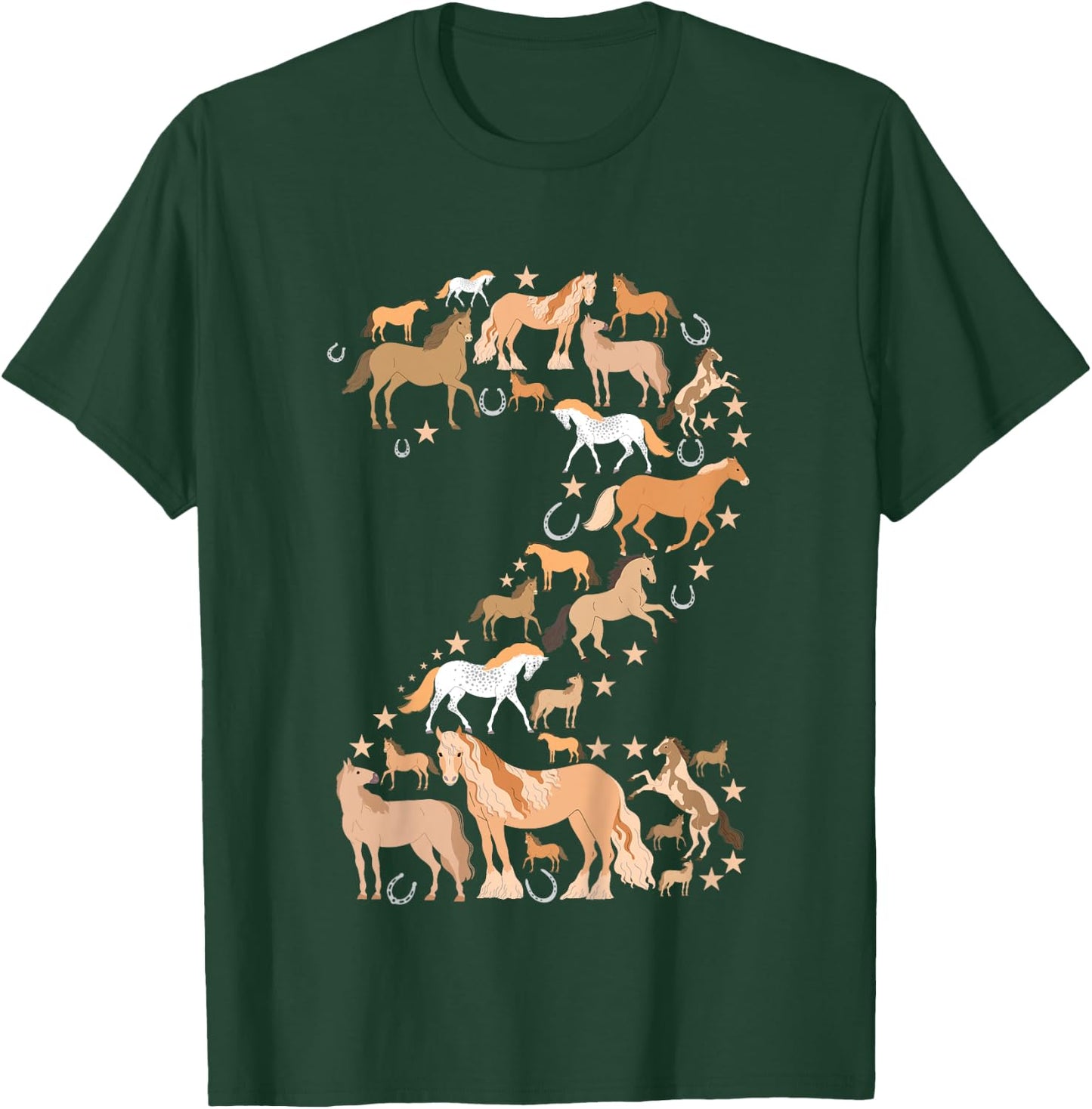 Little Girls 2 Years Old 2nd Birthday Horse Graphic Cute T-Shirt - T-Shirt | Forest