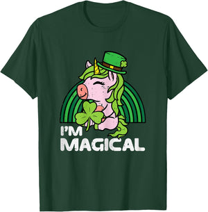 St Patricks Day Unicorn Im Magical Irish Girls Kids Toddlers T-Shirt - T-Shirt | Forest