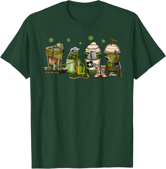 Army Military Coffee Camouflage Latte Cups Veteran Day T-Shirt - T-Shirt | Forest