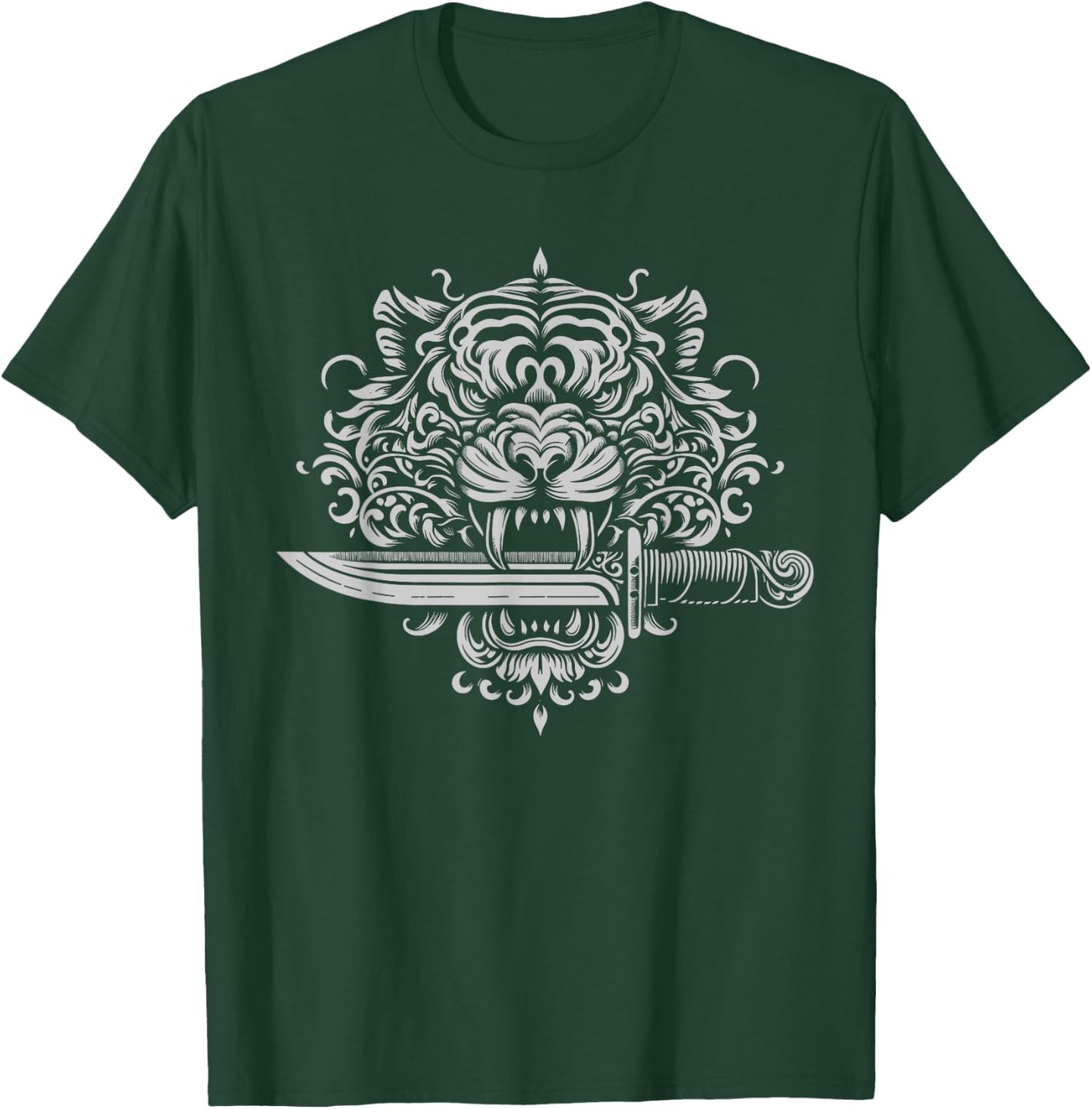 Sak Yant Muay Thai MMA Tattoo Tiger Head Knife Martial Art T-Shirt - T-Shirt | Forest