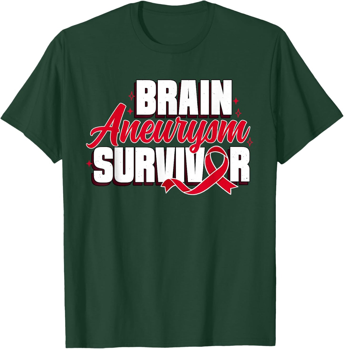 Brain Aneurysm Survivor Recovery Red Ribbon Awareness T-Shirt - T-Shirt | Forest