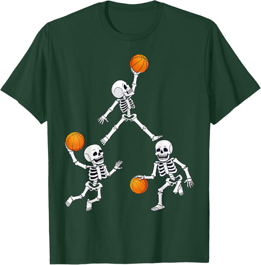 Basketball Halloween Skeleton Dunking Dribble Boys Kids Teen T-Shirt - T-Shirt | Forest