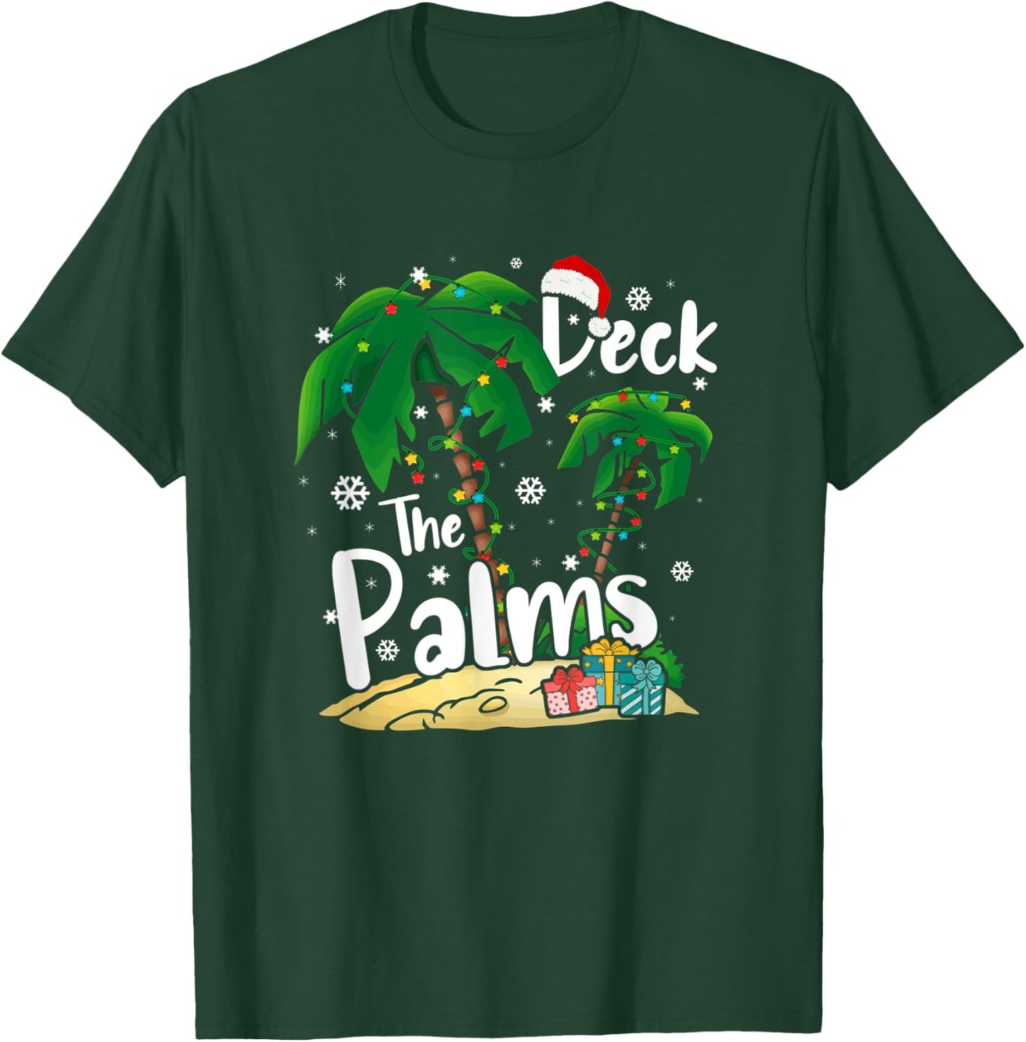 Deck The Palms Tropical Hawaii Christmas Palm Tree Lights T-Shirt - T-Shirt | Forest