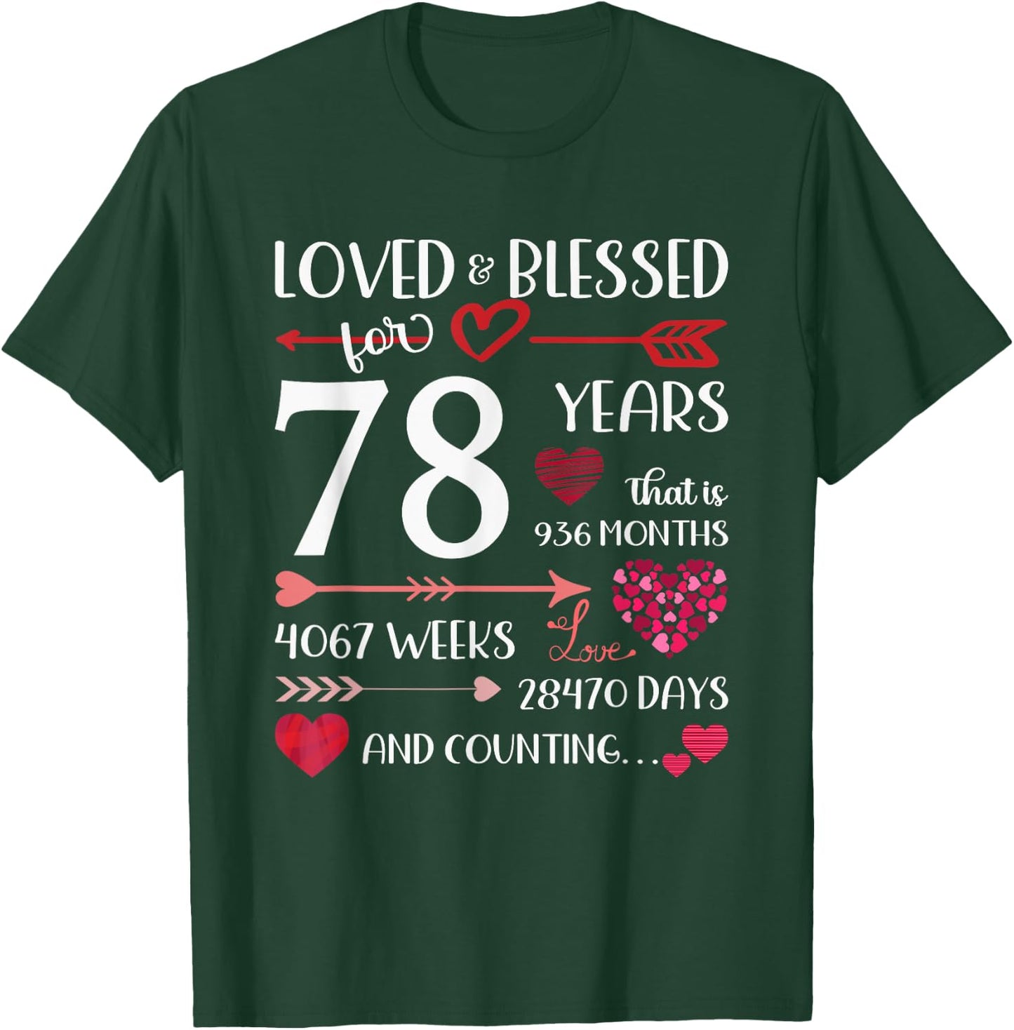 Loved And Blessed For 78 Years Old 78th Birthday Mothers Day T-Shirt - T-Shirt | Forest