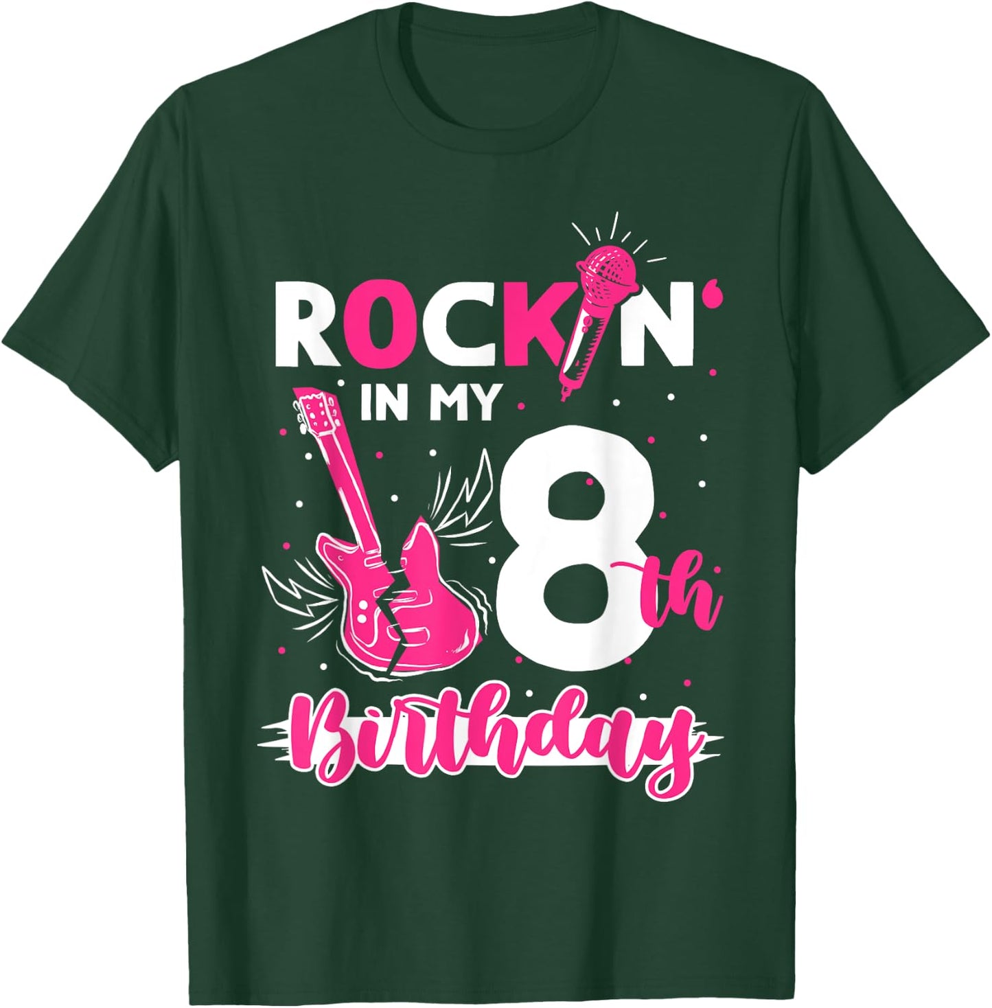 Girls Rockstar Birthday Rock Star Themed Guitar 8th Birthday T-Shirt - T-Shirt | Forest
