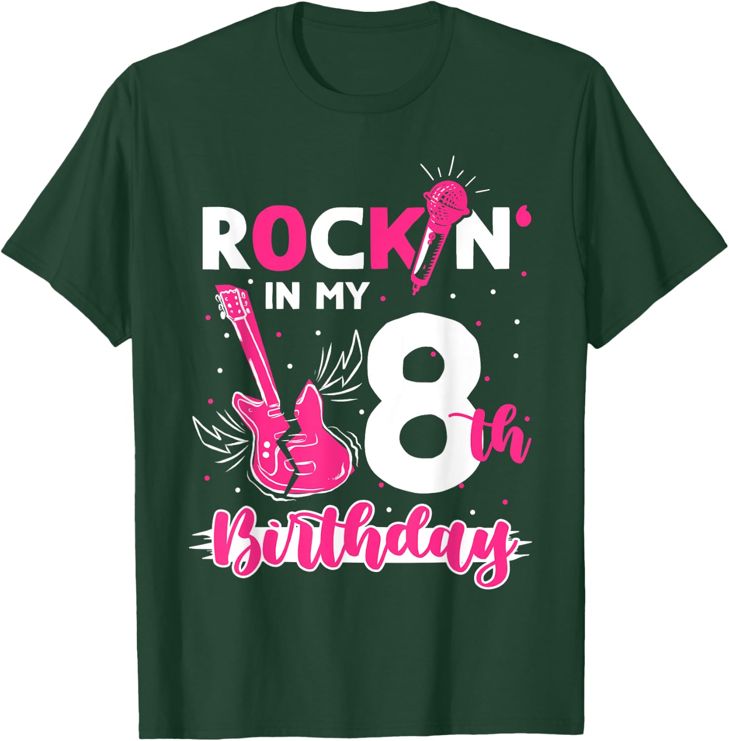 Girls Rockstar Birthday Rock Star Themed Guitar 8th Birthday T-Shirt - T-Shirt | Forest