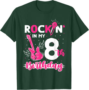Girls Rockstar Birthday Rock Star Themed Guitar 8th Birthday T-Shirt - T-Shirt | Forest
