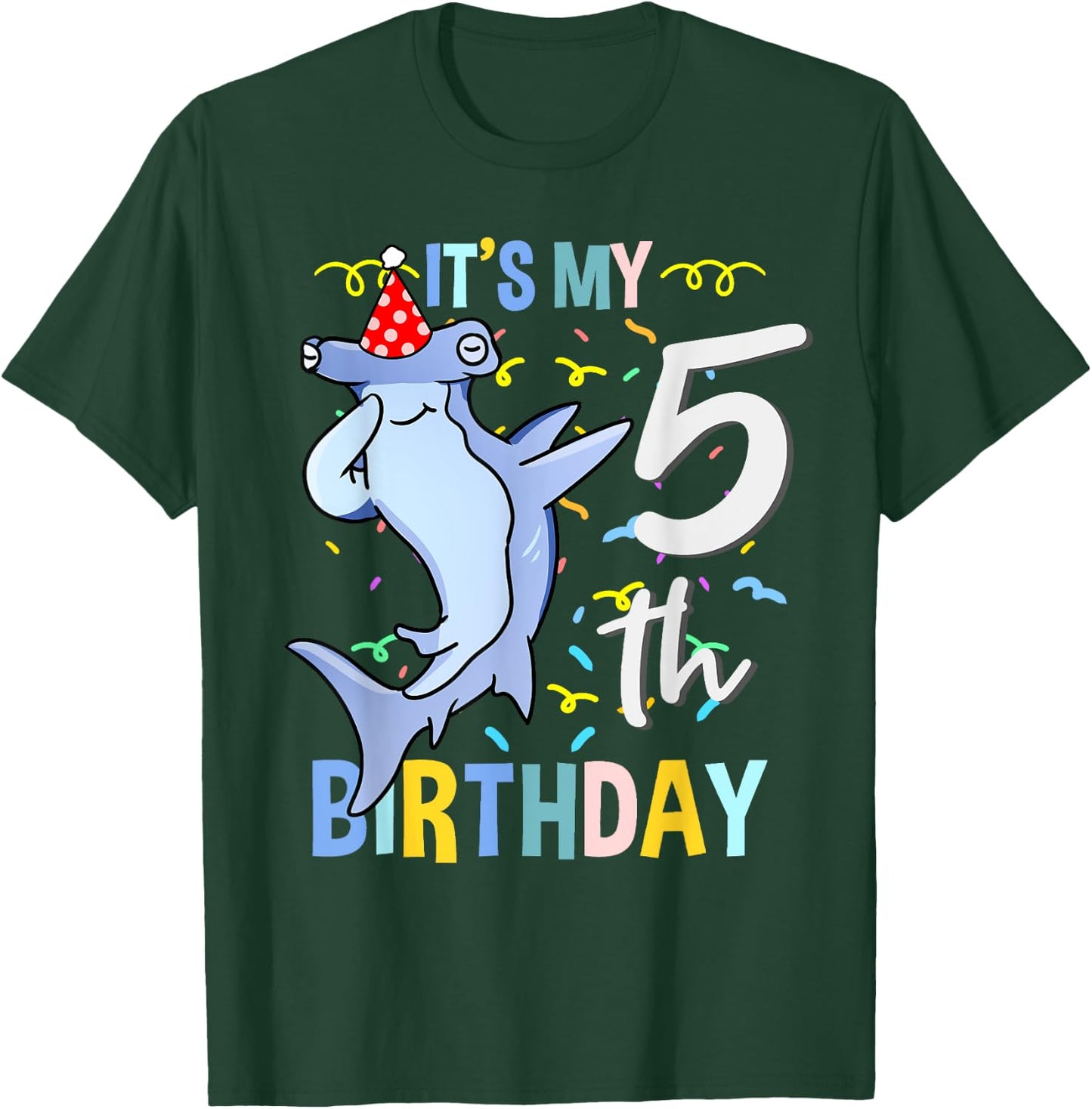 Its My 5th Birthday Dabbing Hammerhead Shark T-Shirt - T-Shirt | Forest