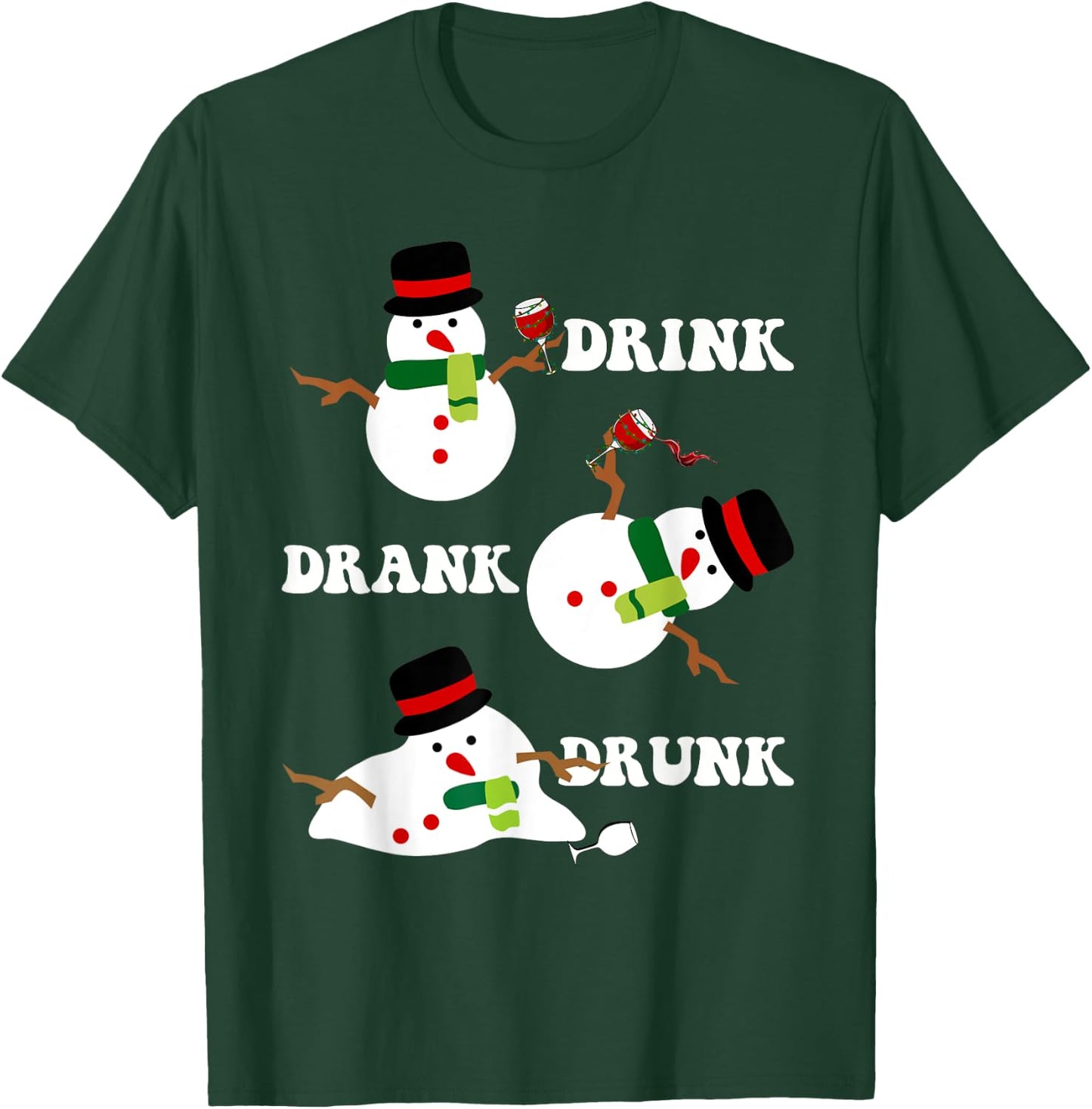Funny Snowman Drink Drank Drunk Funny Christmas Party T-Shirt - T-Shirt | Forest