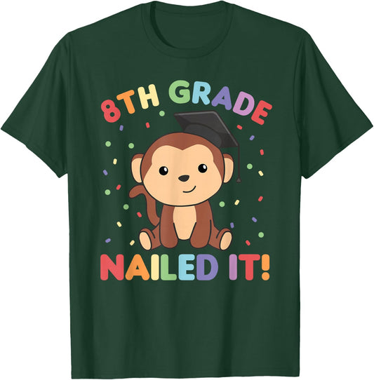 Kids 8th Grade Nailed It Monkey Graduation T-Shirt - T-Shirt | Forest