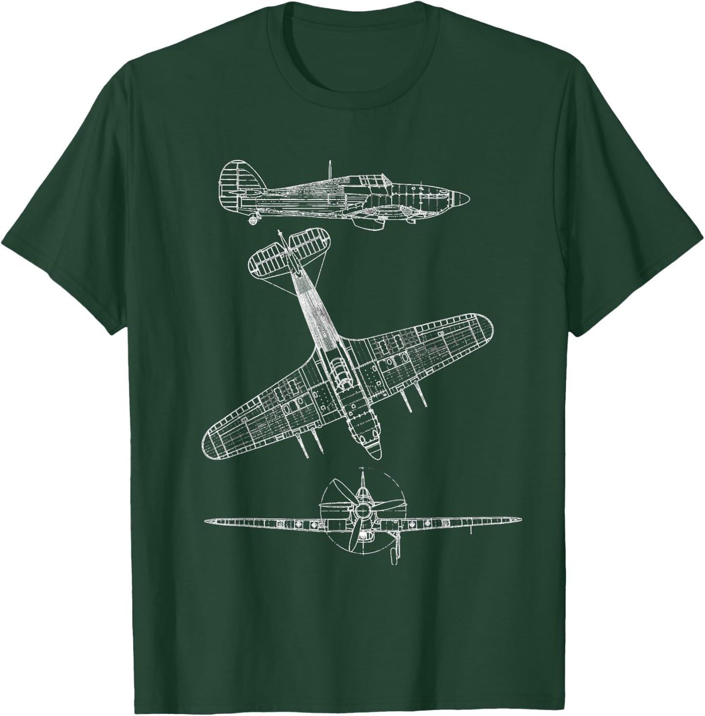 Hawker Hurricane Aircraft Blueprint Design T-Shirt - T-Shirt | Forest