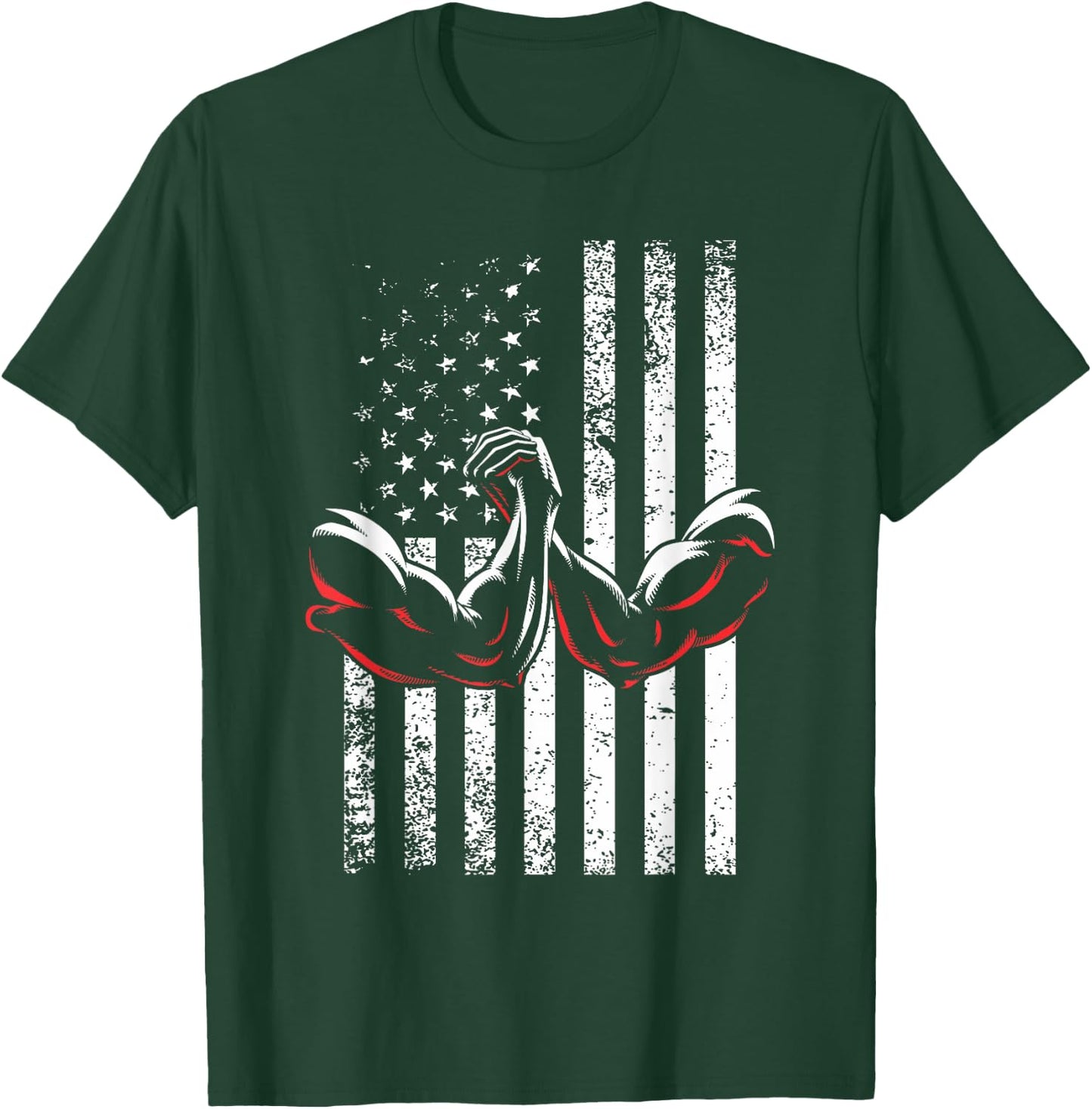 USA Flag Arm Wrestling Table Patriotic Armwrestling Machine T-Shirt - T-Shirt | Forest