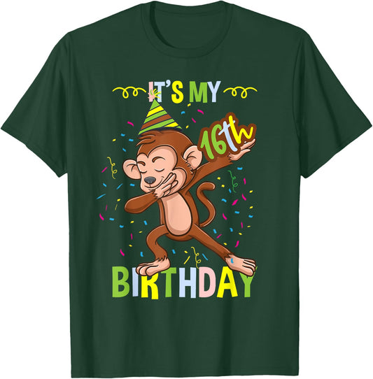 Its My 16th Birthday Monkey T-Shirt - T-Shirt | Forest